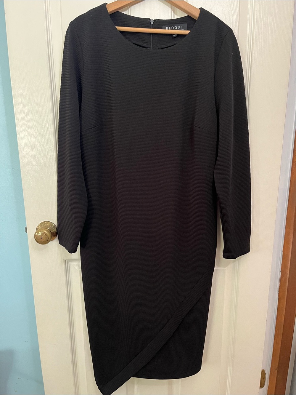 Eloquii Black Ribbed Long Sleeve Asymmetrical Midi Dress Size 18